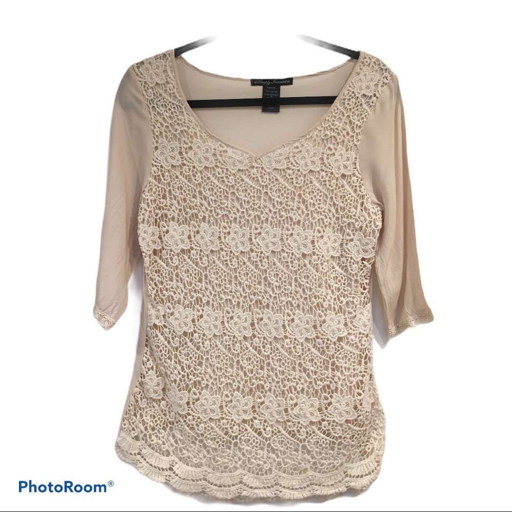 🤎Ivory Crotchet 3/4 Sleeve Blouse